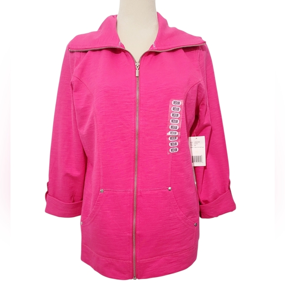 NEW Lizwear Pink Zip Up Jacket Womens Medium 100% Cotton Activewear Lightweight - Picture 13 of 13